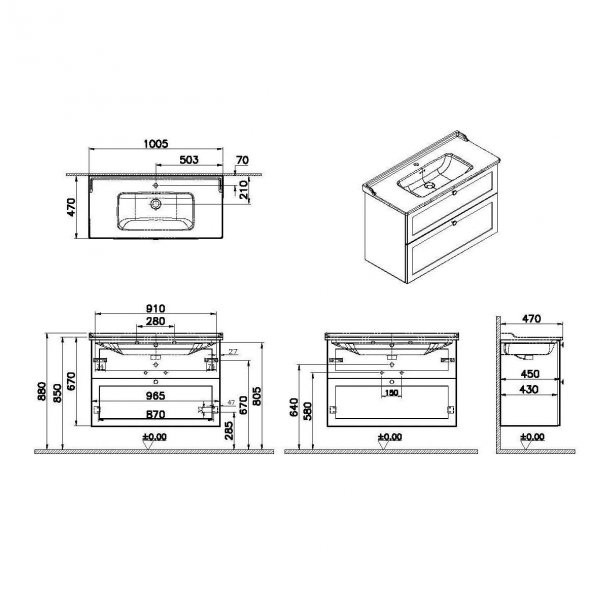 Vitra Root Classic 100 cm Gri Çekmeceli Banyo Dolabı Alt Modül Lavabo - 2