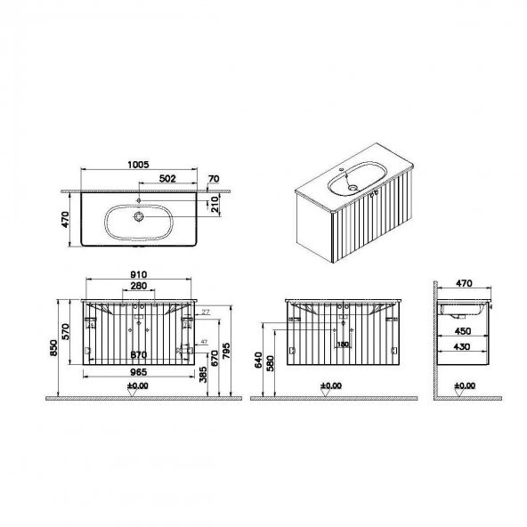 Vitra Root Groove 100 cm Lacivert Kapaklı Banyo Dolabı Alt Modül Lavabo - Resim 2