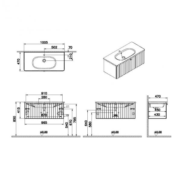 Vitra Root Groove 100 cm Gri Çekmeceli Banyo Dolabı Alt Modül Lavabo - 2