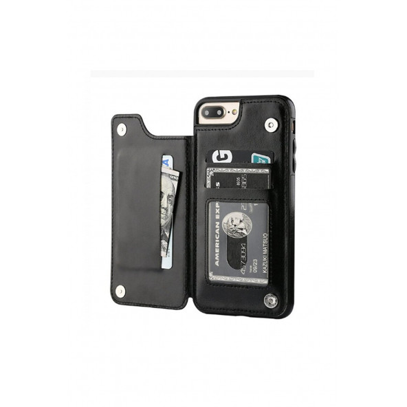 DESİNGSHOP Deri Cepli Kılıf Iphone 13 Pro Max Çoklu Kart Tutucu Siyah Renk Telefon Kılıfı