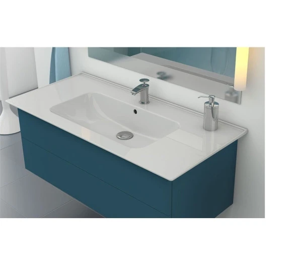 Turkuaz Cerastyle Blue Etajer Uyumlu Damlalıklı Lavabo 100*47 cm