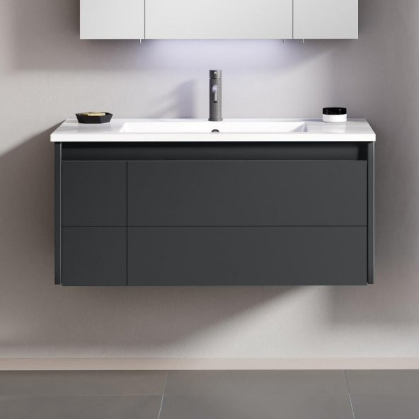 Orka Likya 100 cm MDF Antrasit Banyo Dolabı Alt Modül ve Lavabo