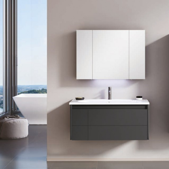 Orka Likya 100 cm MDF Antrasit Banyo Dolabı Alt Modül ve Lavabo - 3