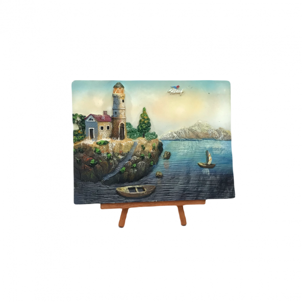 Polyester 3D kabartma deniz manzara temalı masa üstü standlı tablo 17x22 Cm