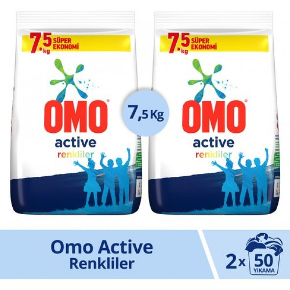 Omo Toz Çamaşır Deterjanı Active Fresh Renkliler Için 7.5 kg 50 Yıkama X2 Adet