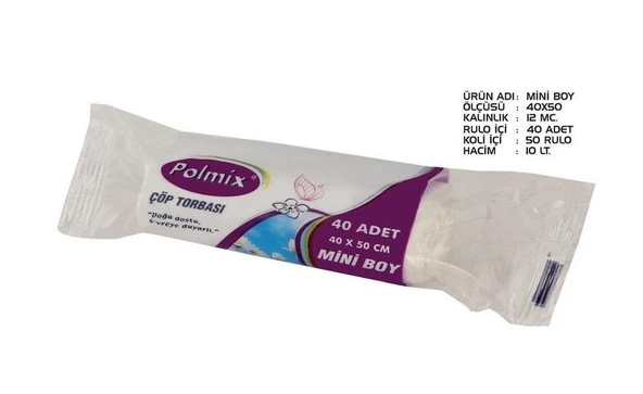 Omnipazar Polmix Mini Boy Çöp Torbası 40x50 cm Beyaz 50 Rulo 2000 Adet - 2