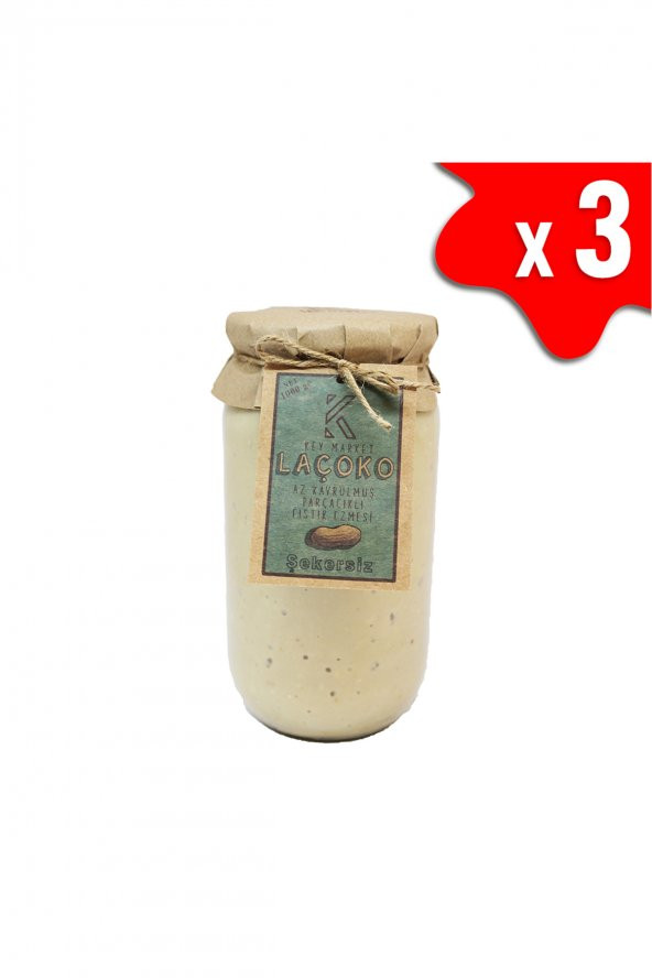 Laçoko Doğal Az Kavrulmuş Çiğ Parçacıklı Extra Crunchy Fıstık Ezmesi 3 x 1 KG