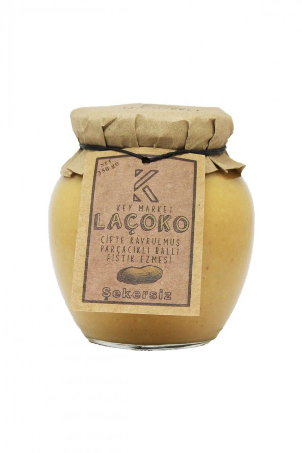 Laçoko Şekersiz Katkısız Glutensiz Doğal Çifte Kavrulmuş Parçacıklı Ballı Yer Fıstığı Ezmesi 350 G