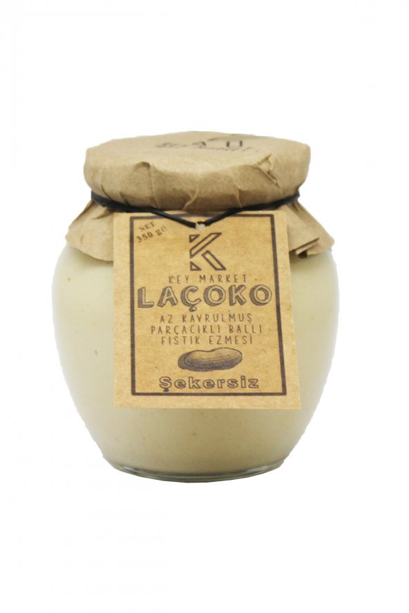 Laçoko Şekersiz Katkısız Glutensiz Doğal Az Kavrulmuş Çiğ Parçacıklı Ballı Fıstık Ezmesi 350 G