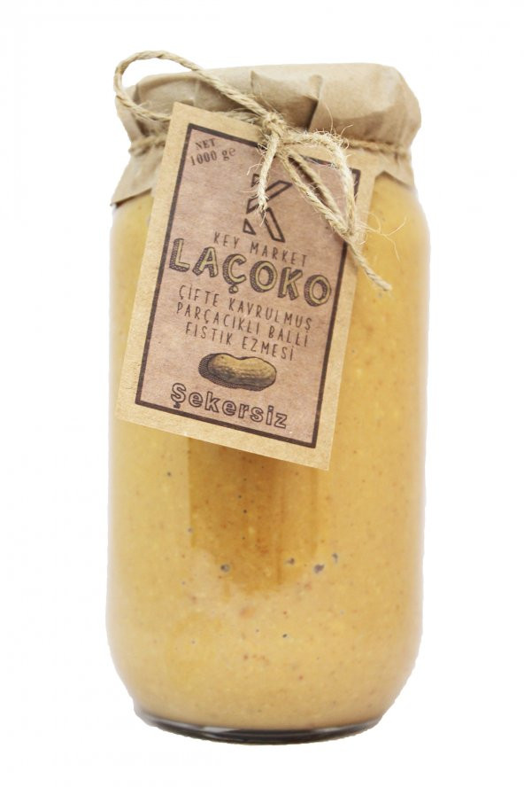 Laçoko Şekersiz Katkısız Glutensiz Doğal Çifte Kavrulmuş Parçacıklı Ballı Yer Fıstığı Ezmesi 1 KG