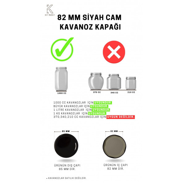 Standart Cam Kavanozlar İçin 82 mm Siyah Twist-Off Kavanoz Kapağı - 20'li Paket