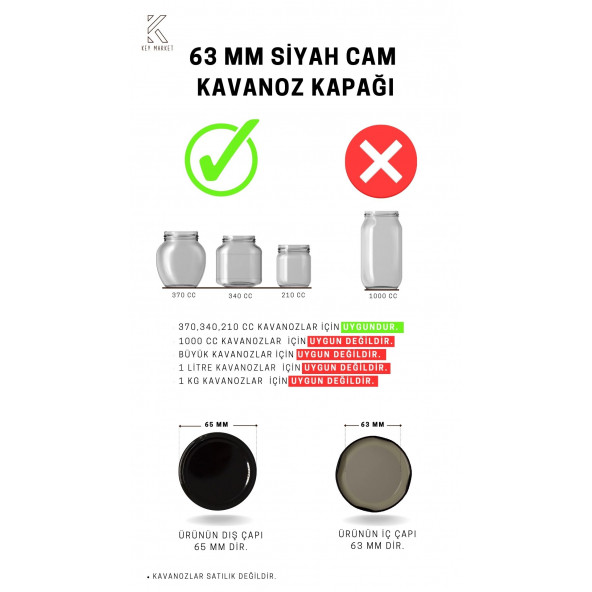 Gün Kapak TWİST OF 63 MM Siyah Cam Kavanoz Kapağı 20 Adet