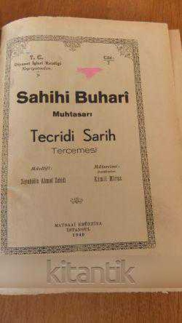 SAHİHİ BUHARİ MUHTASARI  TECRİDİ  SARİH TERCEMESİ  Cild : 7