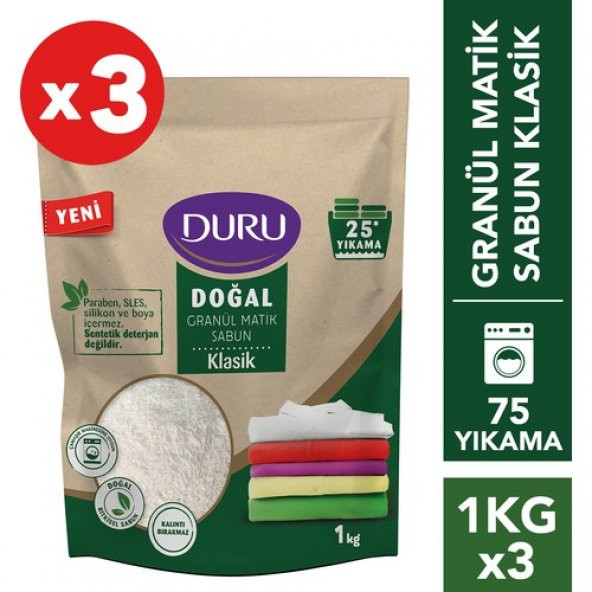 Duru Doğal Granül Matik Sabun Klasik 1 kg x 3 Adet 75 Yıkama