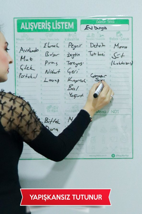 Alışveriş Listesi - Yapışkansız Tutunan Akıllı Kağıt  & Silgili Tahta Kalemi Hediyeli ürün görseli 1