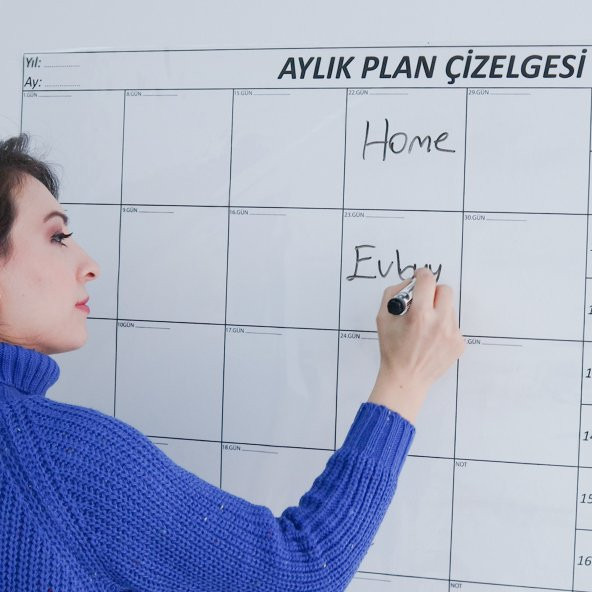 Aylık Plan Çizelgesi - Yapışkansız Tutunan Akıllı Kağıt & Silgili Tahta Kalemi Hediye - 4