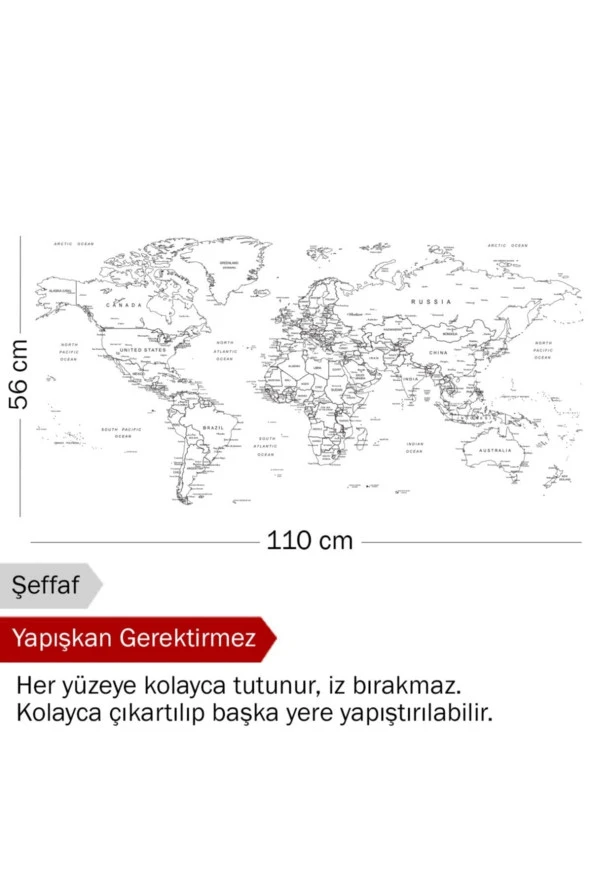 4LÜ Harita Seti -  Yapışkansız Tutunan Akıllı Kağıt & Silgili Tahta Kalemi - 3