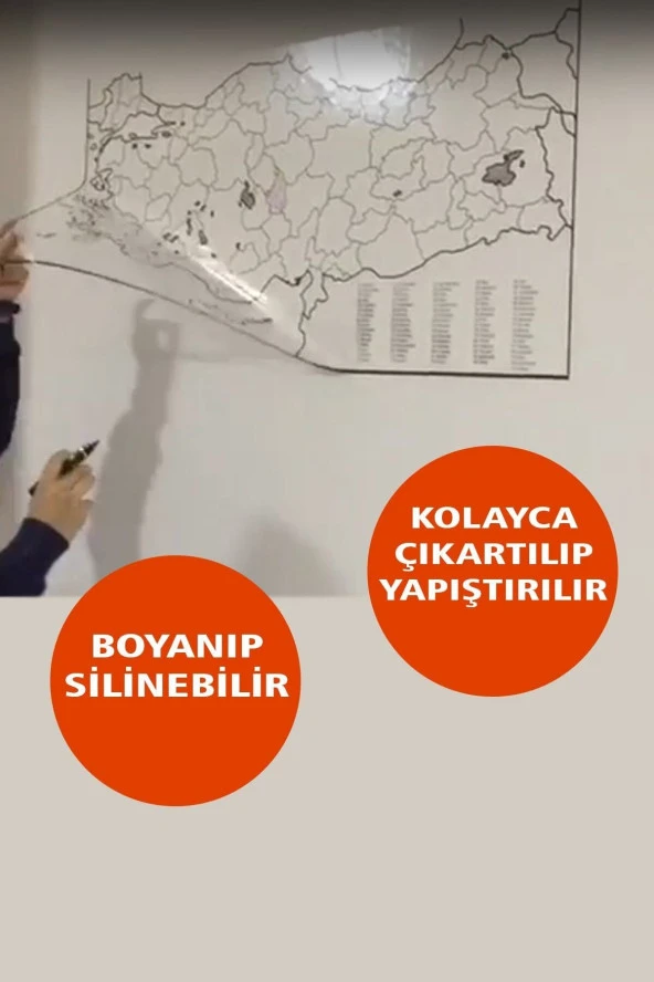4LÜ Harita Seti -  Yapışkansız Tutunan Akıllı Kağıt & Silgili Tahta Kalemi - 4
