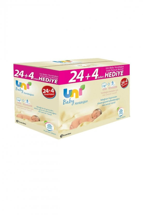 Uni Baby Uni Baby Yenidoğan Islak Pamuk Mendil 24+4 Lü Mega Paketi