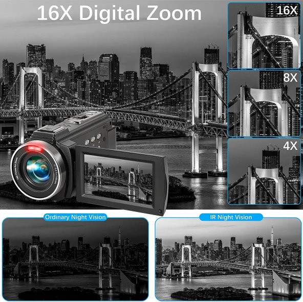 YEEHAO Video Kamera 1080P 36MP 3.0 İnç IPS Dokunmatik Ekran IR Gece Görüş 16X Harici Mikrofon - 5