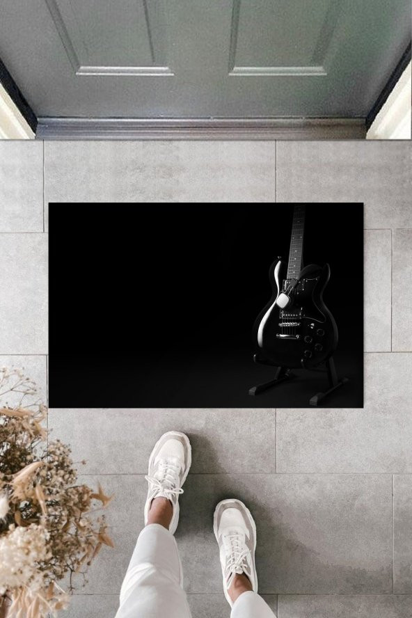 Dekoratif Dijital Elektro Gitar Siyah Kapı Paspası Dış Mekan Paspas