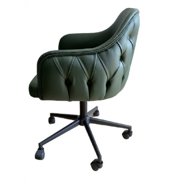 Büro Sandalyesi Kapitone Desenli Yeşil Renk Suni Deri - 3