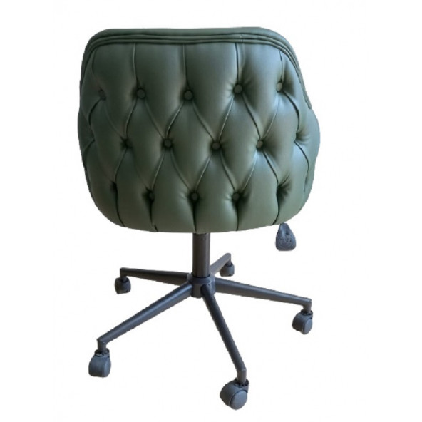 Büro Sandalyesi Kapitone Desenli Yeşil Renk Suni Deri - 6