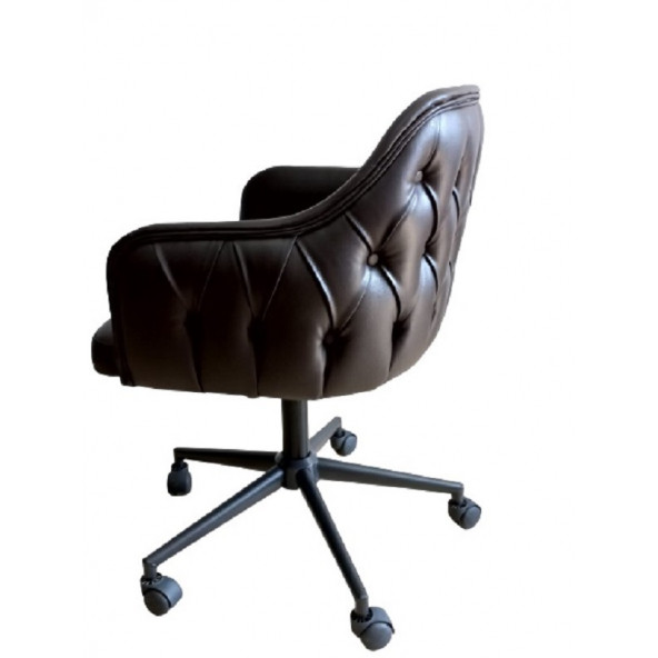 Büro Sandalyesi Kapitone Desenli Kahverengi Renk Suni Deri