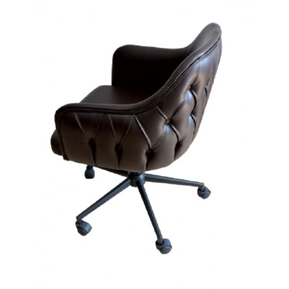 Büro Sandalyesi Kapitone Desenli Kahverengi Renk Suni Deri - 2