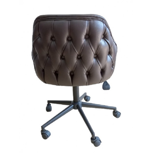 Büro Sandalyesi Kapitone Desenli Kahverengi Renk Suni Deri - 3