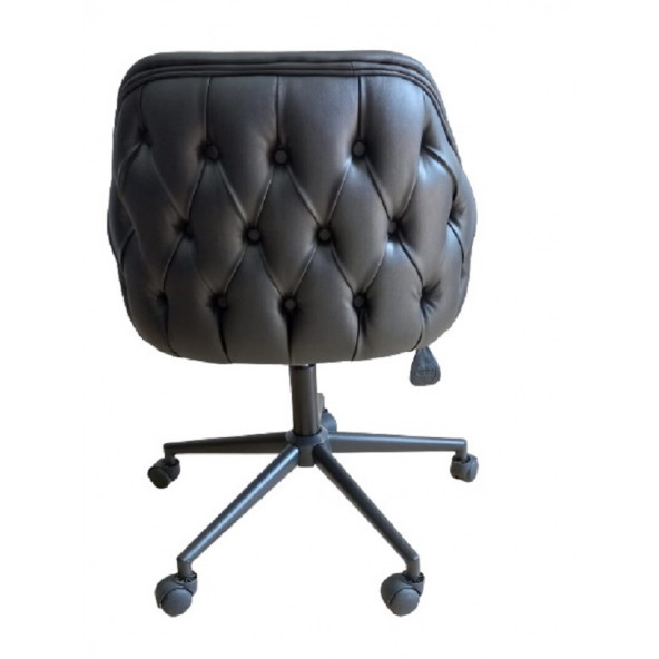 Büro Sandalyesi Kapitone Desenli Siyah Renk Suni Deri - 3