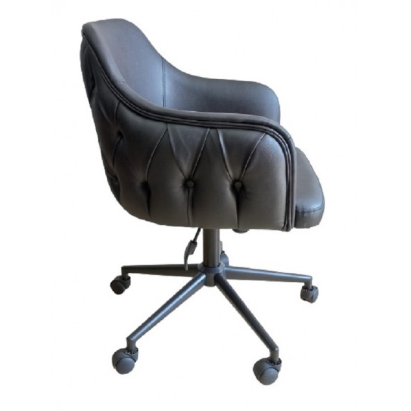 Büro Sandalyesi Kapitone Desenli Siyah Renk Suni Deri - 4