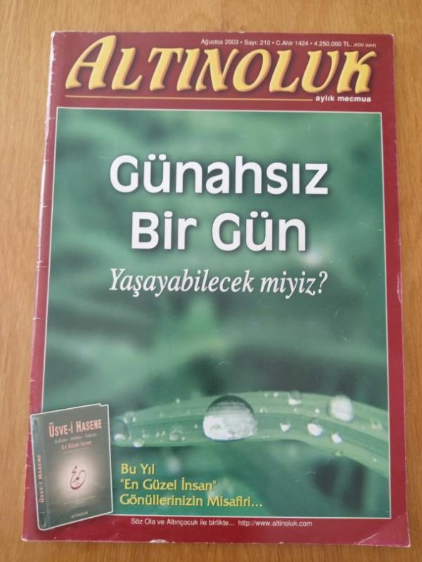 ALTINOLUK Aylık Mecmua   Sayı: 210  * Ağustos   2003  /  GÜNAHSIZ BİR GÜN YAŞAYABİLECEK MİYİZ ?