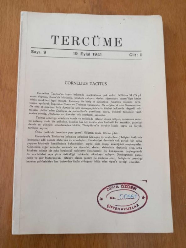 TERCÜME  SAYI: 9   *  CİLT: II  *   19  Eylül  1941