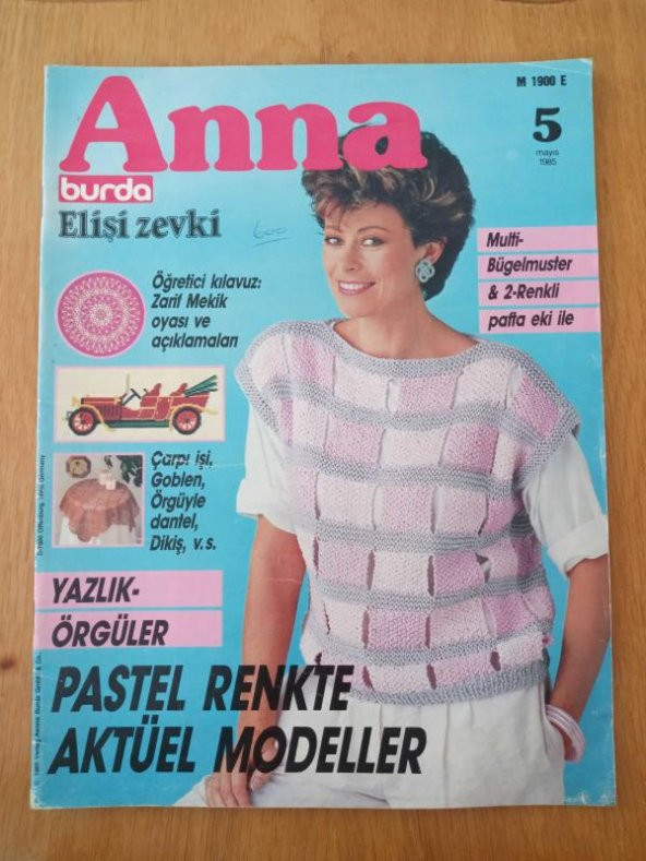 ANNA  burda  Elişi zevki  * 5  MAYIS   1985 /   Öğretici Kılavuz: ZARİF MEKİK OYASI ve açıklamaları *Çarpı işi, Goblen, Örgüyle dantel,Dikiş..* YAZLIK ÖRGÜLER
