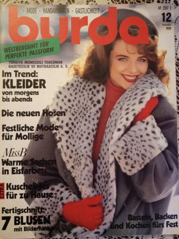 BURDA  MODE - HANDARBETTEN - GASTLICHKEIT   ( Türkçe İzahlı Burda Mecmua ) 12  Dezember  1989 / 2 Patronlu Pafta + 1 Türkçe İzahlı Anahtar