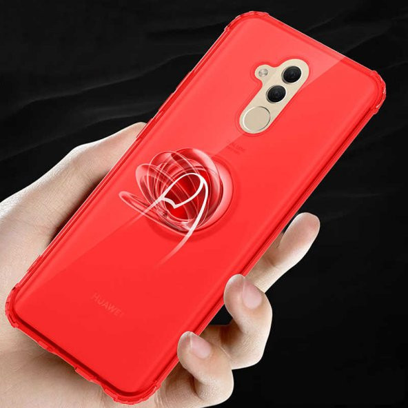 Huawei Mate 20 Lite Kılıf Kenar Korumalı Yüzüklü Şeffaf Silikon Clear Ring Case - 1