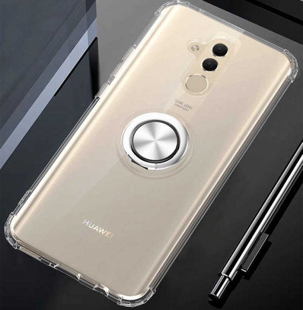 Huawei Mate 20 Lite Kılıf Kenar Korumalı Yüzüklü Şeffaf Silikon Clear Ring Case - 2