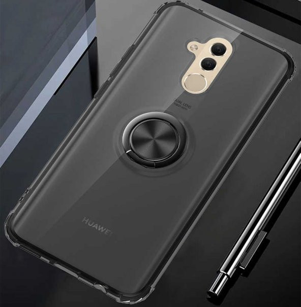 Huawei Mate 20 Lite Kılıf Kenar Korumalı Yüzüklü Şeffaf Silikon Clear Ring Case - 3