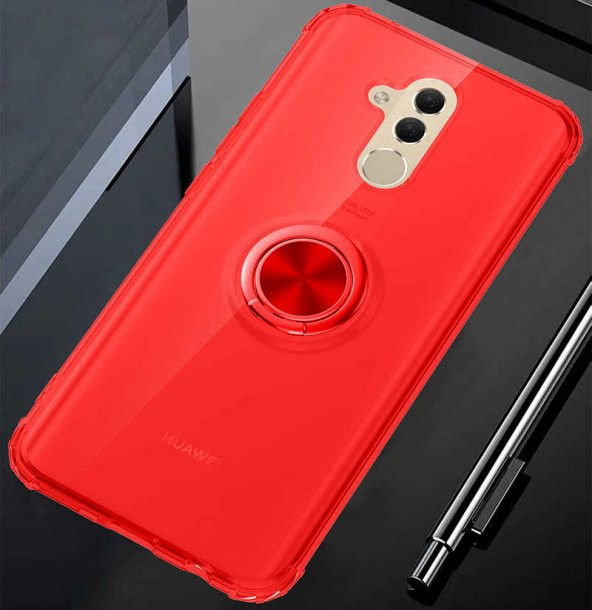 Huawei Mate 20 Lite Kılıf Kenar Korumalı Yüzüklü Şeffaf Silikon Clear Ring Case - 4