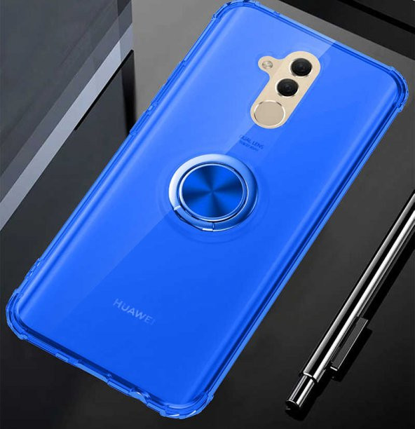 Huawei Mate 20 Lite Kılıf Kenar Korumalı Yüzüklü Şeffaf Silikon Clear Ring Case - 5