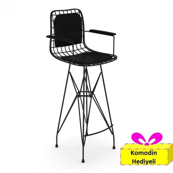 Knsz kafes tel bar sandalyesi 1 li zengin syhsyh kolçaklı sırt minderli 75 cm oturma yüksekliği ofis cafe bahçe komodin hediyeli