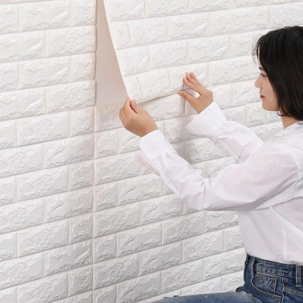 Renkli Duvarlar 70X23 cm Beyaz Kendinden Yapışkanlı 3D Esnek Duvar Kağıdı Paneli KREATİF