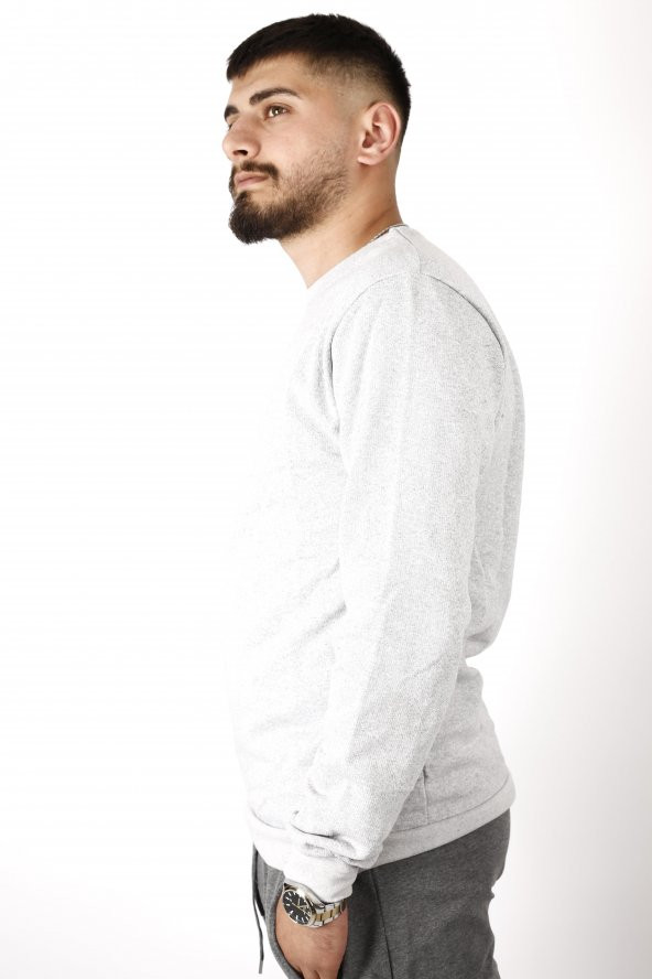 Erkek Gri Melanj Düz Baskısız Basic Bel Bilek Ribanalı İnce Sweatshirt 22ESWTDUZS - 4