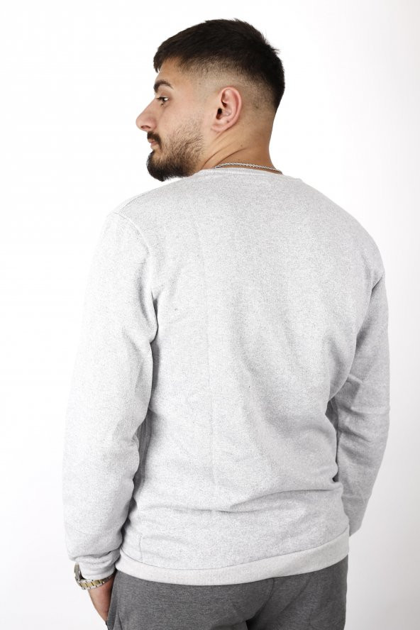 Erkek Gri Melanj Düz Baskısız Basic Bel Bilek Ribanalı İnce Sweatshirt 22ESWTDUZS - 5