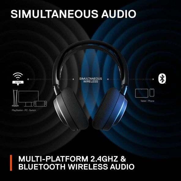 Steelseries Arctis Nova 7 Wireless Ve Bluetooth Kablosuz Oyuncu Kulaklığı - Siyah - 8