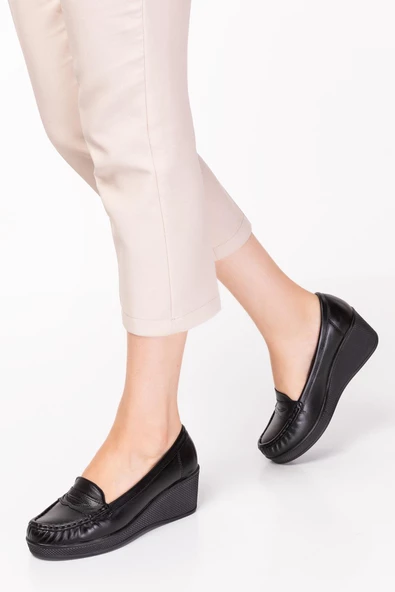 Artı-Artı014-14126 Hakiki Deri Ortopedik Kadın Platform Topuk Ayakkabı - Resim 12