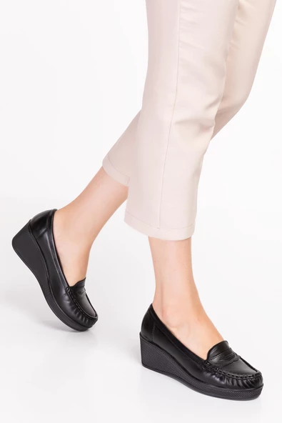 Artı-Artı014-14126 Hakiki Deri Ortopedik Kadın Platform Topuk Ayakkabı - Resim 9