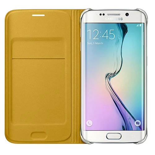 Samsung Galaxy S6 Edge Orjinal Flip Wallet (Tekstil) - Sarı EF-WG925BYEGWW - Resim 3