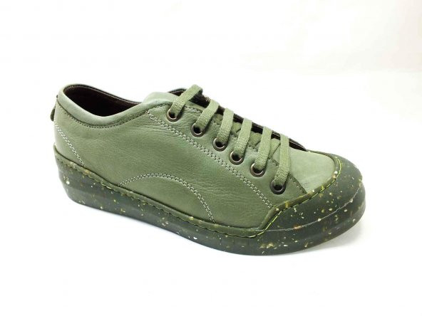 Çarıkçım Hakiki Deri Kauçuk Tabanlı Ayakkabı Haki 96 1111 - Resim 2